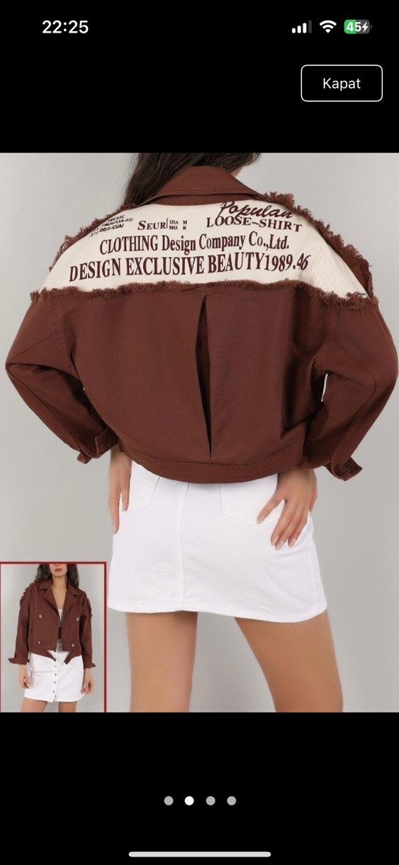 Düğmeli Kahverengi Mini Denim Ceket - Görsel 2