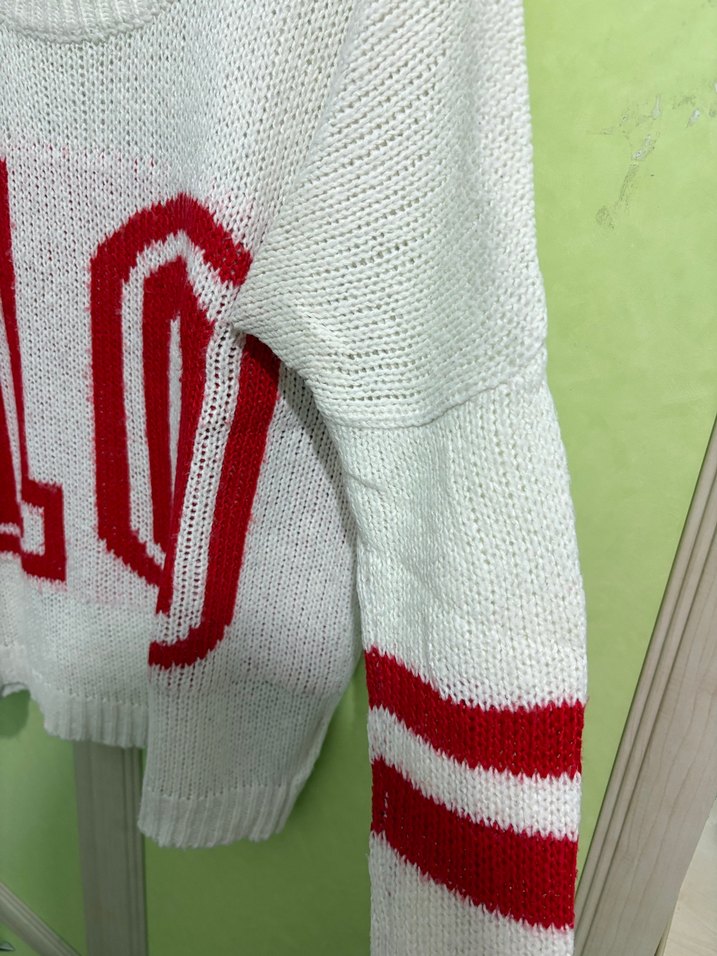 Renkli Baskılı Beyaz Kadın Triko Kazak - Görsel 3