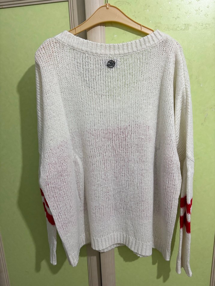 Renkli Baskılı Beyaz Kadın Triko Kazak - Görsel 2