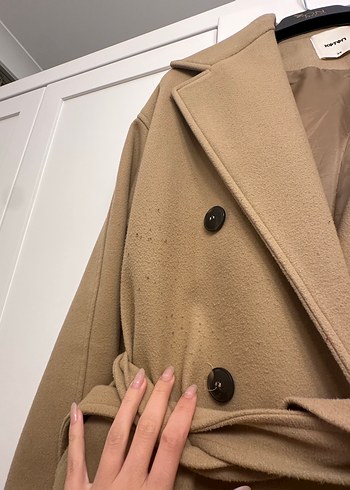 Kuşaklı Camel Rengi Kaban koton marka - Görsel 4