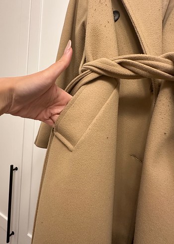 Kuşaklı Camel Rengi Kaban koton marka - Görsel 3