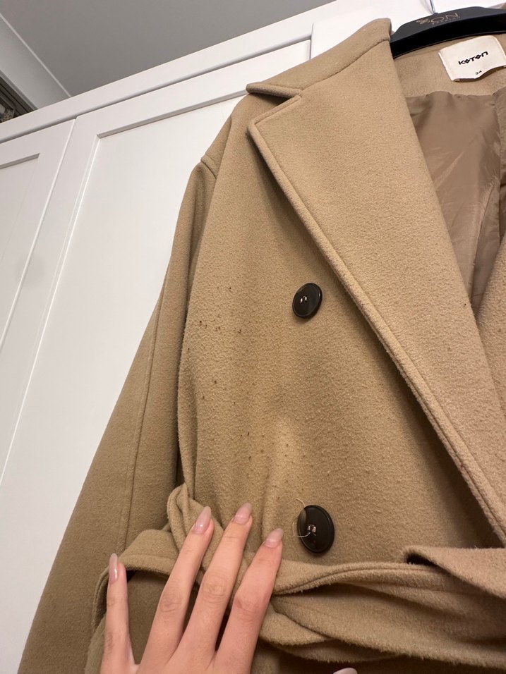 Kuşaklı Camel Rengi Kaban koton marka - Görsel 4