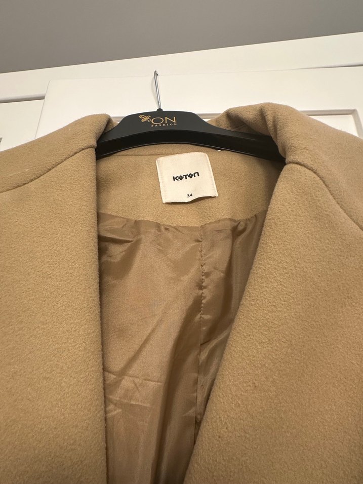 Kuşaklı Camel Rengi Kaban koton marka - Görsel 2
