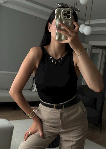 Bej paçaları manşetli kalem pantolon - Görsel 3