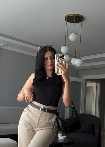 Bej paçaları manşetli kalem pantolon - Görsel 2