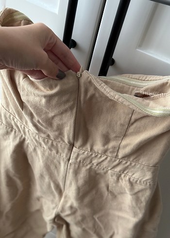 Bej Straplez Uzun Kadın Tulum - Görsel 4