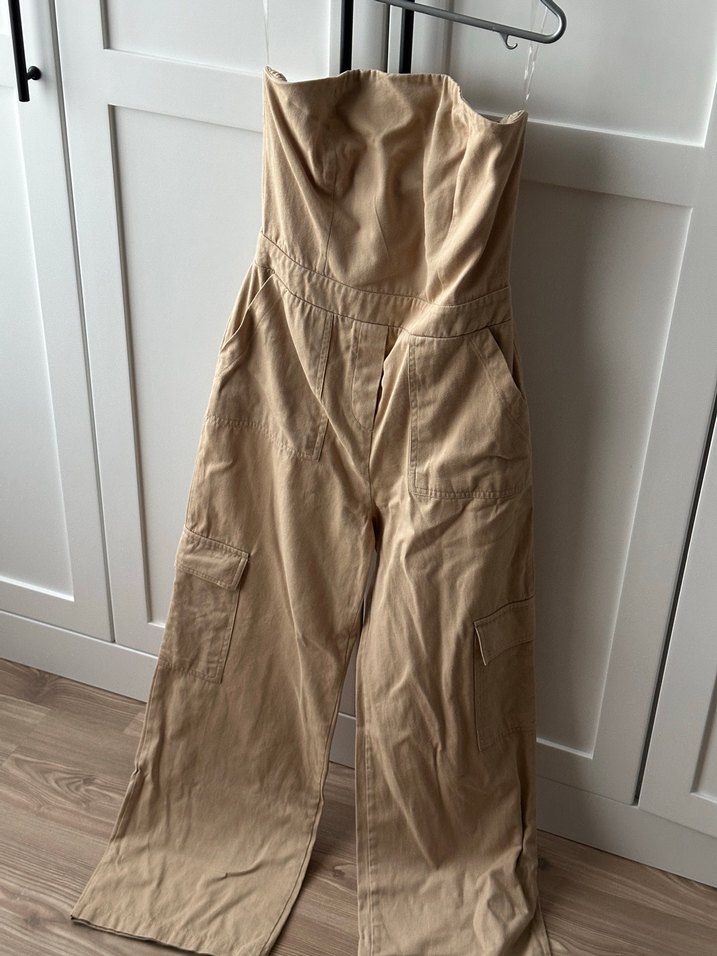 Bej Straplez Uzun Kadın Tulum - Görsel 2