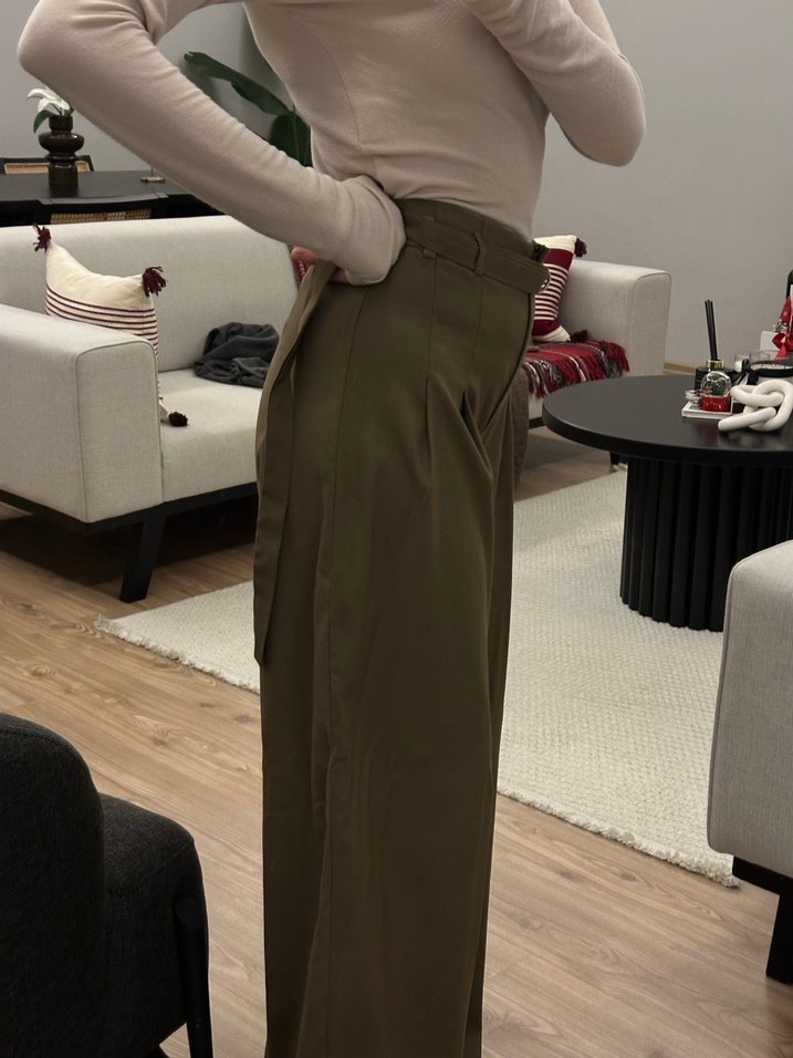 Pileli kumaş pantolon - Görsel 3