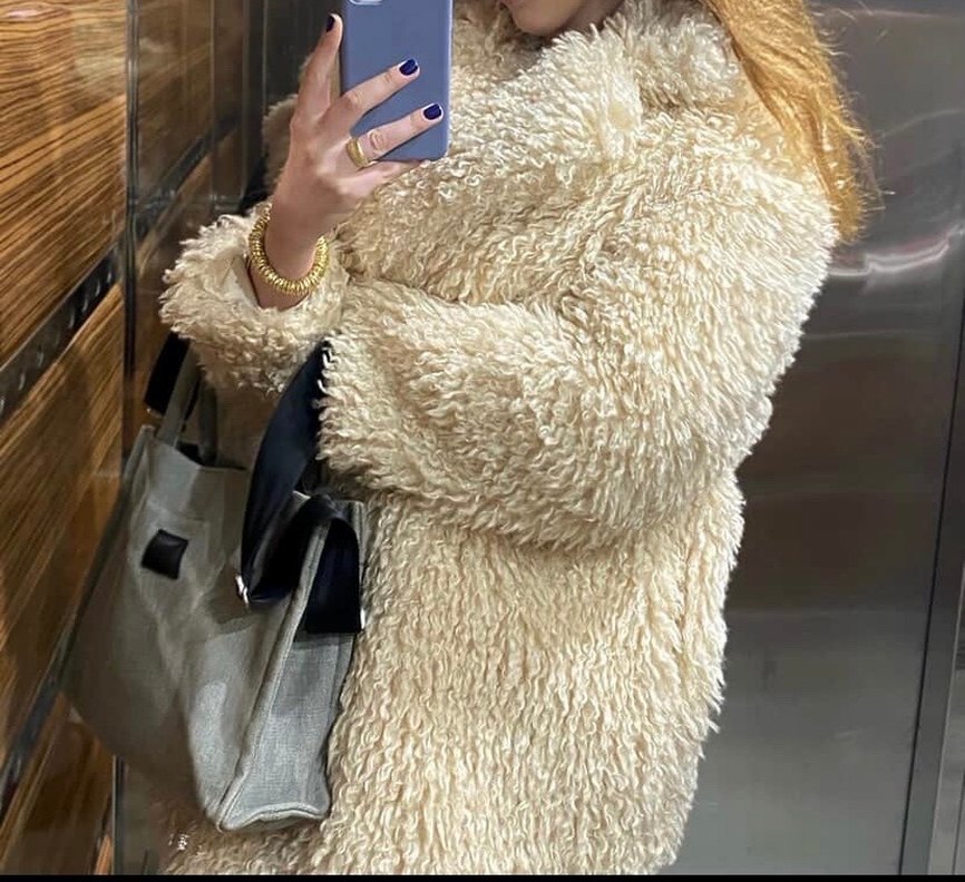 bej peluş kaban - Görsel 3