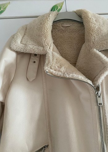 Bej İçi kürklü biker mont - Görsel 3