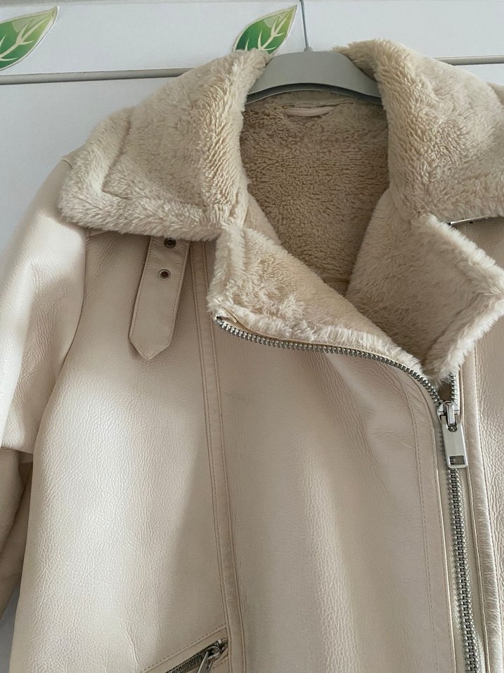 Bej İçi kürklü biker mont - Görsel 3