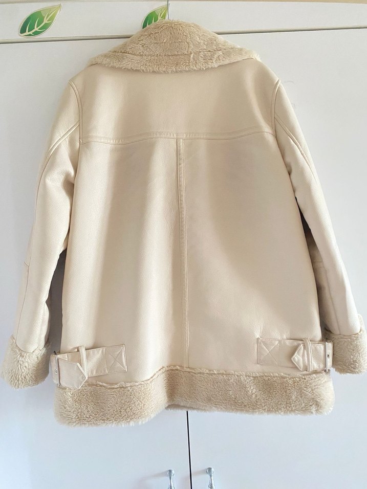 Bej İçi kürklü biker mont - Görsel 2