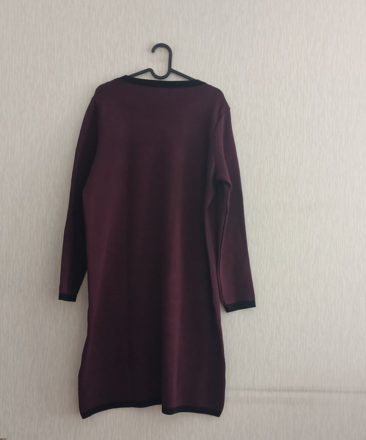 Bordo Düğmeli Uzun Kollu Triko Elbise - Görsel 2