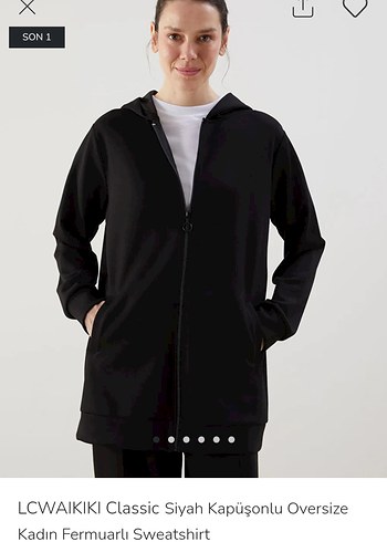 LC Waikiki Siyah Kapüşonlu Oversize Fermuarlı Sweatshirt