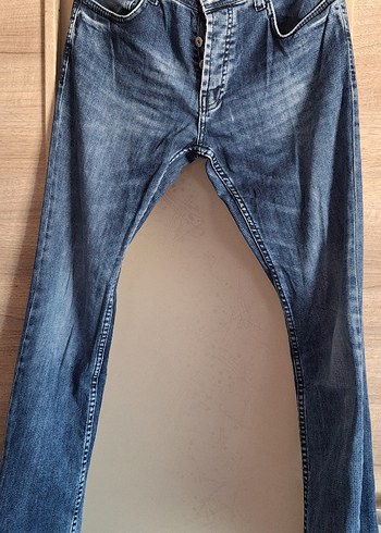 Düğmeli Gri Mavi Erkek Denim Pantolon