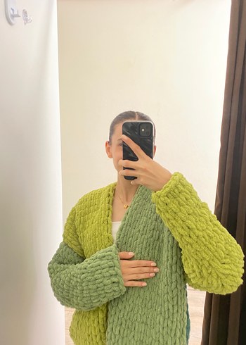 Kadın Yeşil Triko Salaş Hırka puffy
