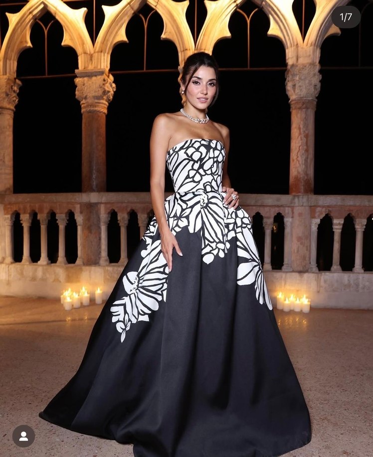 Baskılı Straplez Uzun Abiye Elbise - Görsel 3