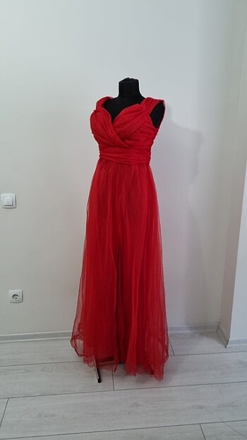 38 beden tüllü kırmızı nişan düğün elbisesi
