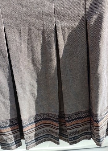 kahve Pliseli  Midi Etek - Görsel 2