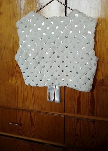 kadın   Beyaz Kürklü Nakışlı Bolero - Görsel 3