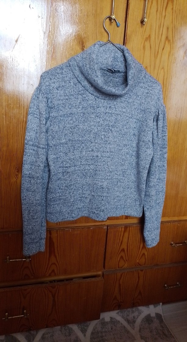 Gri Kadın Örgü Boğazlı Kazak - Görsel 2