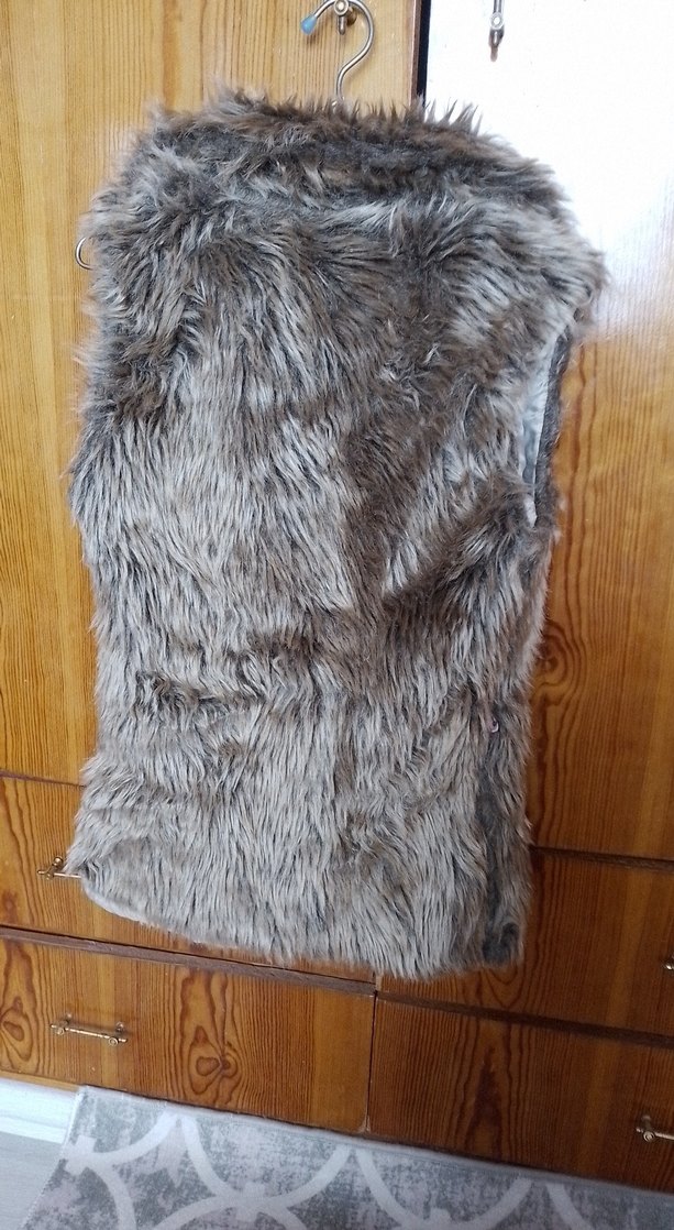 kahve  Suni Kürk Detaylı Bohem Yelek - Görsel 3