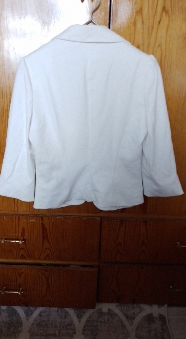 Beyaz Keten Kadın Blazer Ceket - Görsel 3