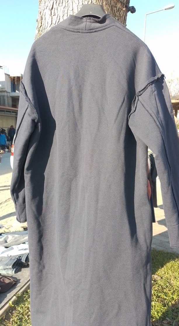 Gri Keten Kadın Uzun Düğmeli Kaban - Görsel 3