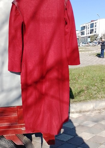 Kırmızı Fermuarlı Uzun Kadın Kaban - Görsel 2