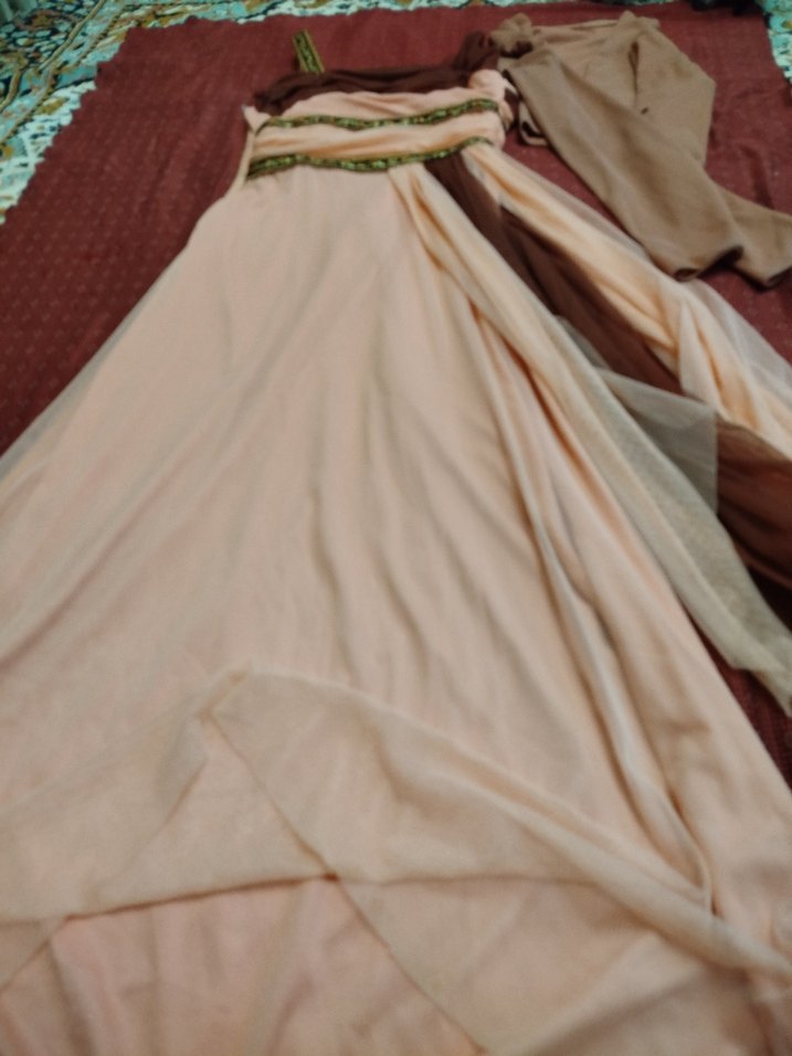 Gül kurusu Drapeli Uzun Kadın Abiye Elbise - Görsel 3