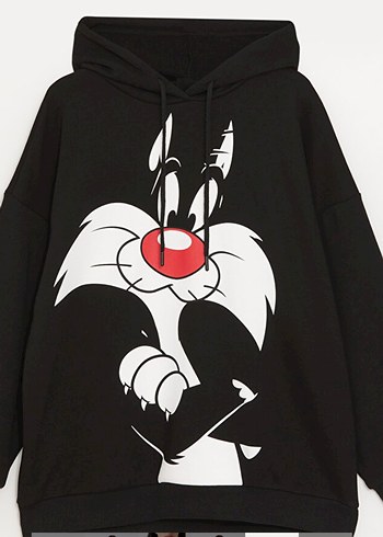 xl Beden siyah Renk Kadın Siyah Kapüşonlu Baskılı Sweatshirt
