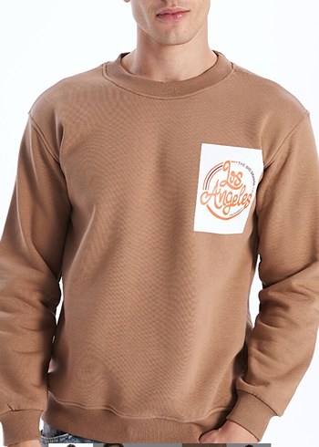 Bej Baskılı Erkek Sweatshirt