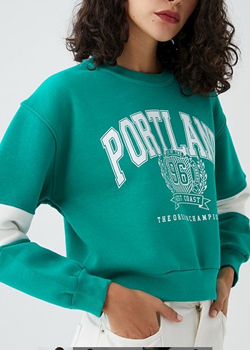 Yeşil Baskılı Kadın Sweatshirt