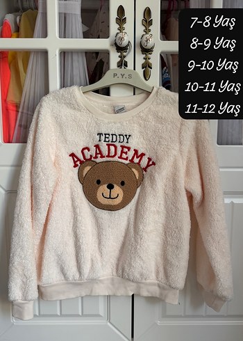 Kız Çocuk Pudra Peluş Teddy Akademi Sweatshirt