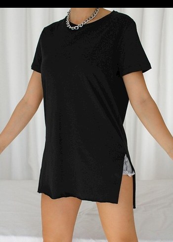 Siyah Mini Oversize Kısa Kollu Kadın Tişört