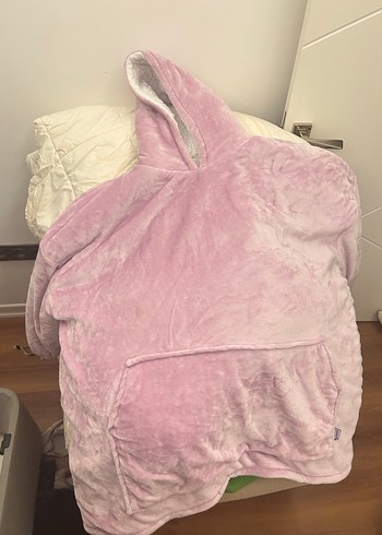 Mor Kapüşonlu Oversize Sweatshirt Elbise - Görsel 3