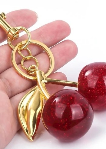 Parlak Kırmızı Kiraz Zincirli Anahtarlık - Görsel 4