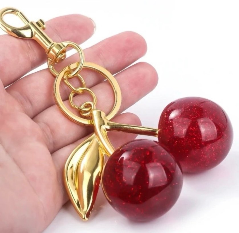 Parlak Kırmızı Kiraz Zincirli Anahtarlık - Görsel 4