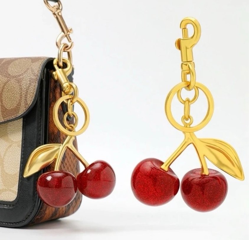 Parlak Kırmızı Kiraz Zincirli Anahtarlık - Görsel 3