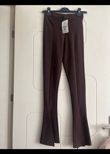 Kahverengi Yırtmaçlı İspanyol Paça Pantolon - Görsel 7