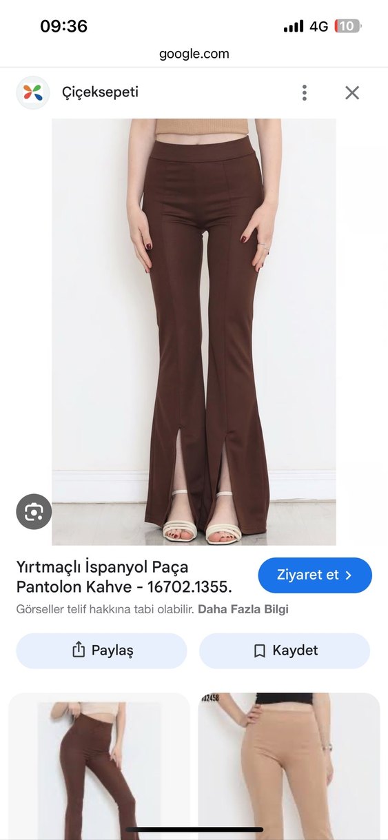 Kahverengi Yırtmaçlı İspanyol Paça Pantolon - Görsel 2