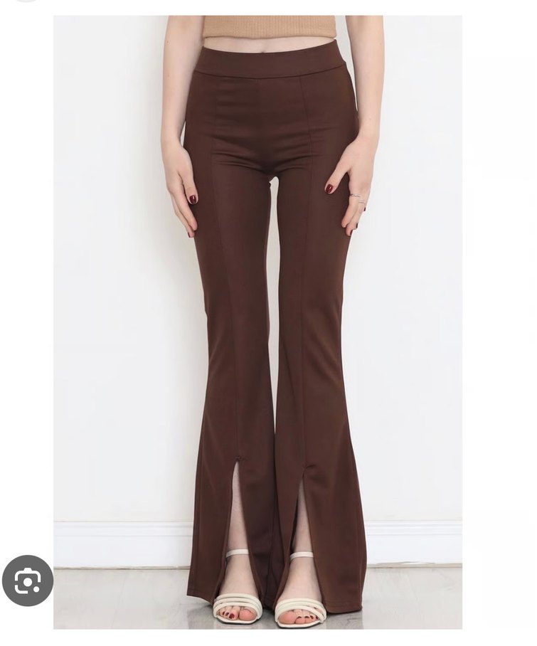 Kahverengi Yırtmaçlı Kadın Ispanyol Pantolon - Görsel 2