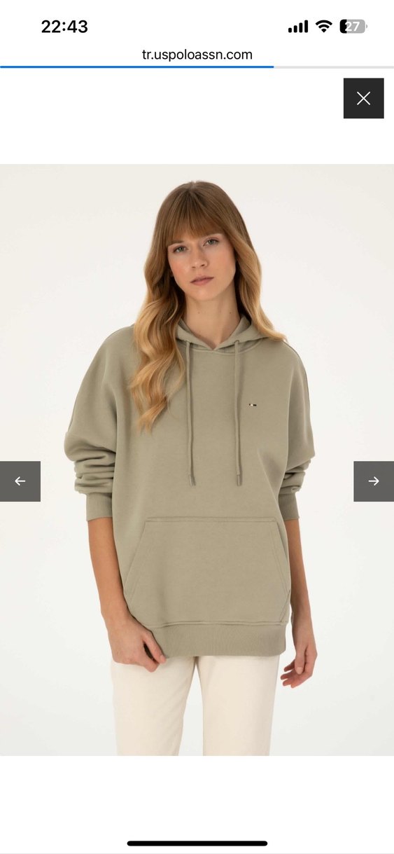 Polo Kadın Açık Haki Kapüşonlu Sweatshirt - Görsel 3