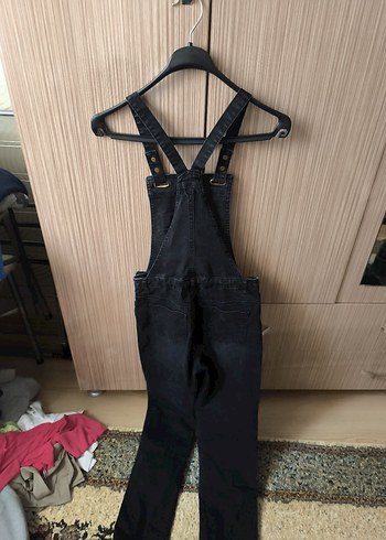 13-14 Yaş Beden Kız Çocuk Siyah Denim Askılı Tulum