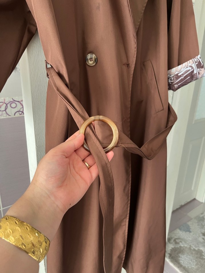 Kahverengi Uzun Kadın Trençkot - Görsel 5