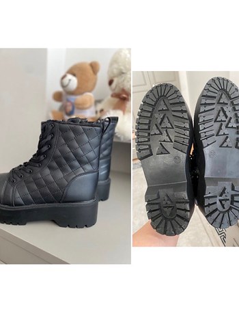 Siyah Kare Desenli Platform Topuklu Kadın Bot - Görsel 2