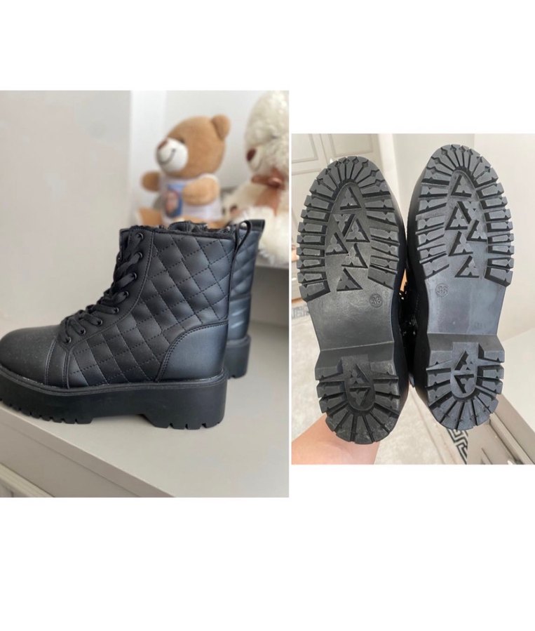 Siyah Kare Desenli Platform Topuklu Kadın Bot - Görsel 2