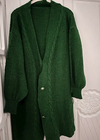 Uzun Yeşil Örgü Kadın Hırka - Görsel 2