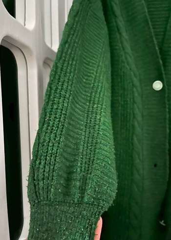 Uzun Yeşil Örgü Kadın Hırka - Görsel 3