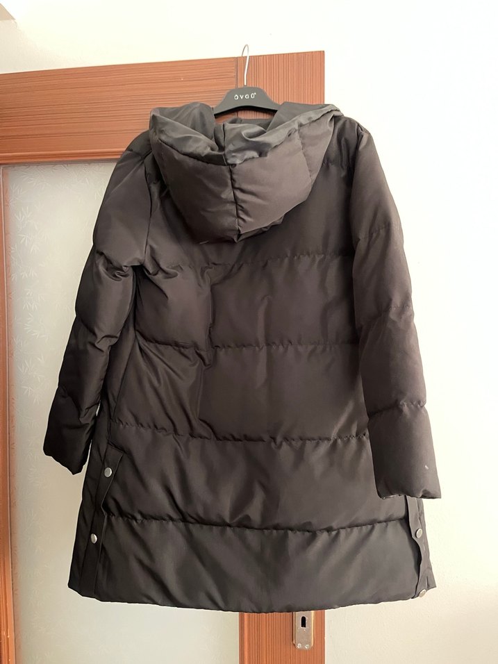 Düğmeli Siyah Midi Kadın Kışlık Mont - Görsel 2